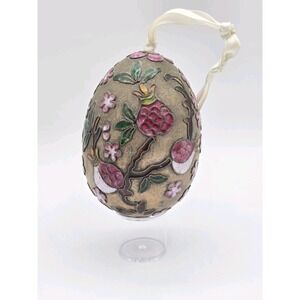 Vintage Chinese Cloisonne Egg Ornament Intricate Design Floral